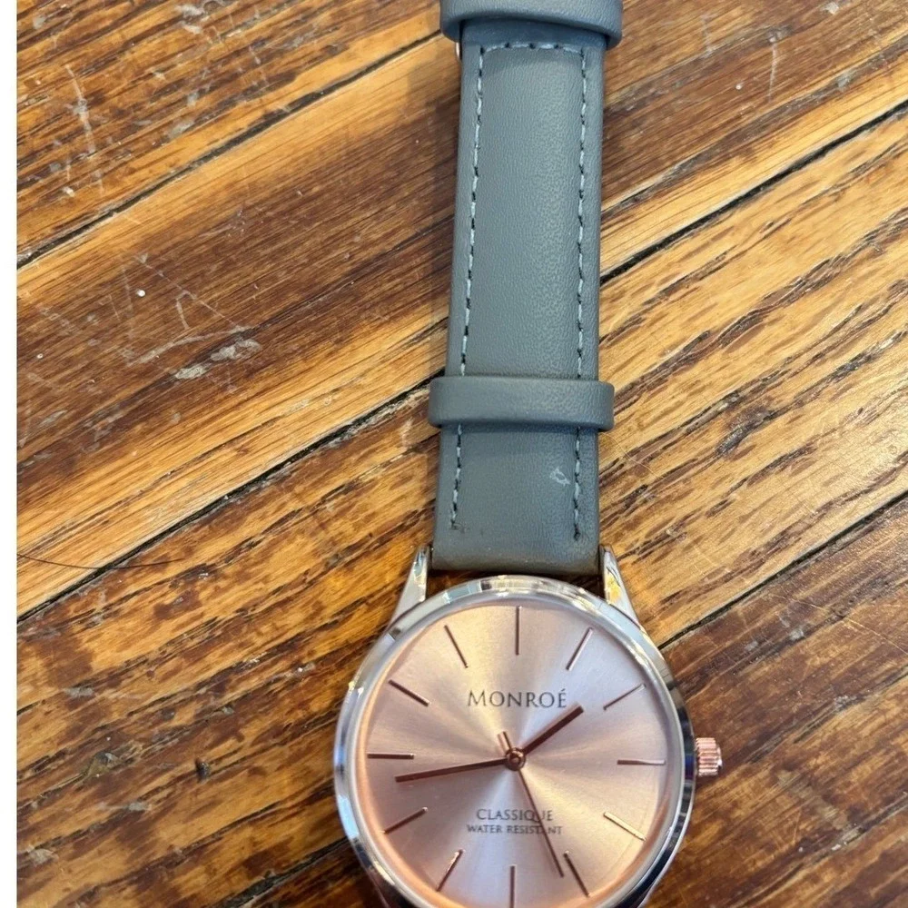 Monroe Classique Sunburst‎ Solerose Rose Gold Watch Grey Leather Water Resistan